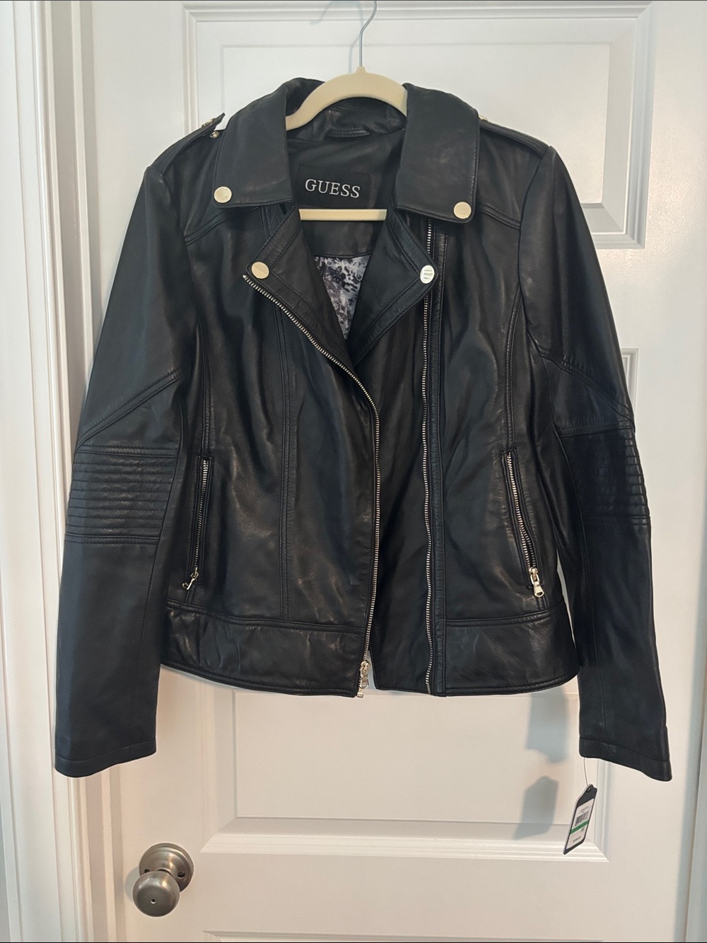 NWT GUESS Black Leather Moto Jacket